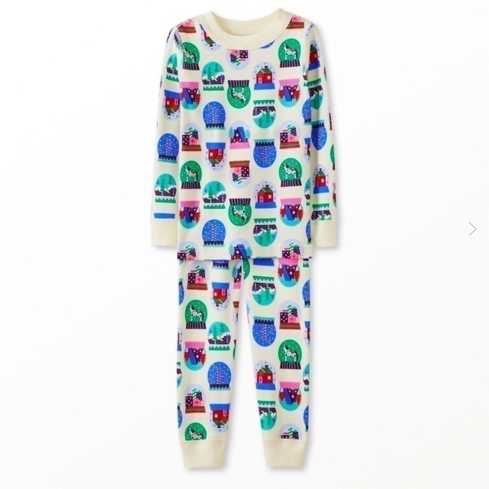 HANNA Andersson Long John Holiday Print Pajama Set Organic Hygge Snowglobes 4